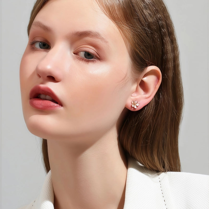 Boucles d'oreilles émaillées fleurs de cerisier et boucles d'oreilles fleurs simples