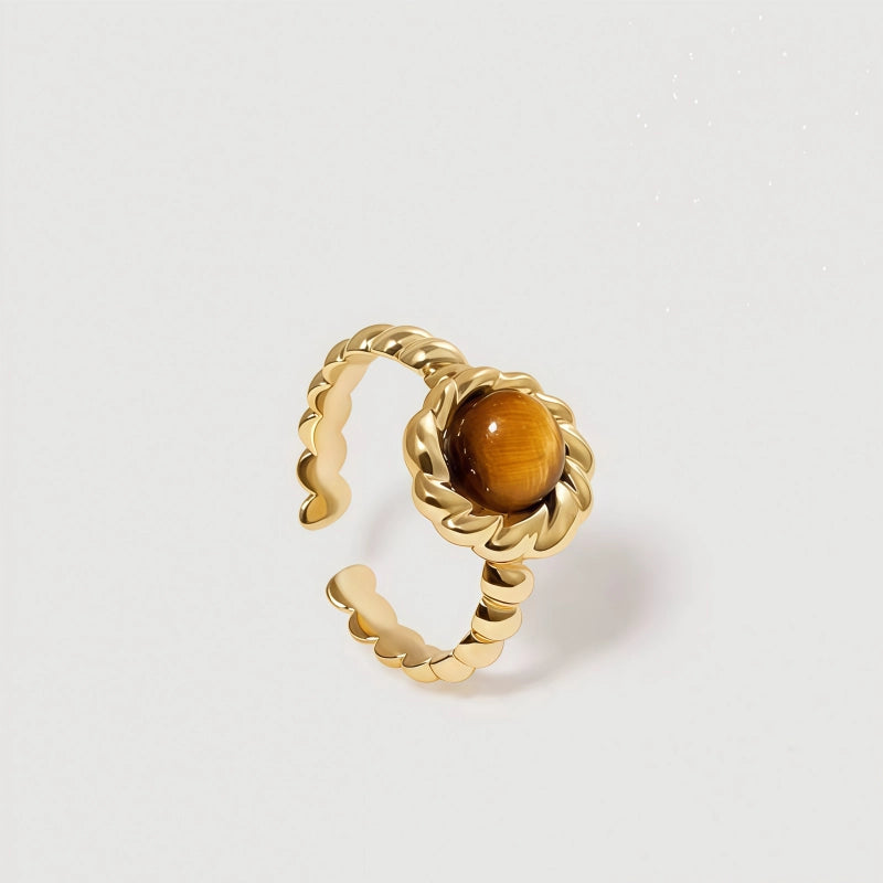 Bague en pierre naturelle œil de tigre torsadée vintage pour femme - Éloigne la négativité