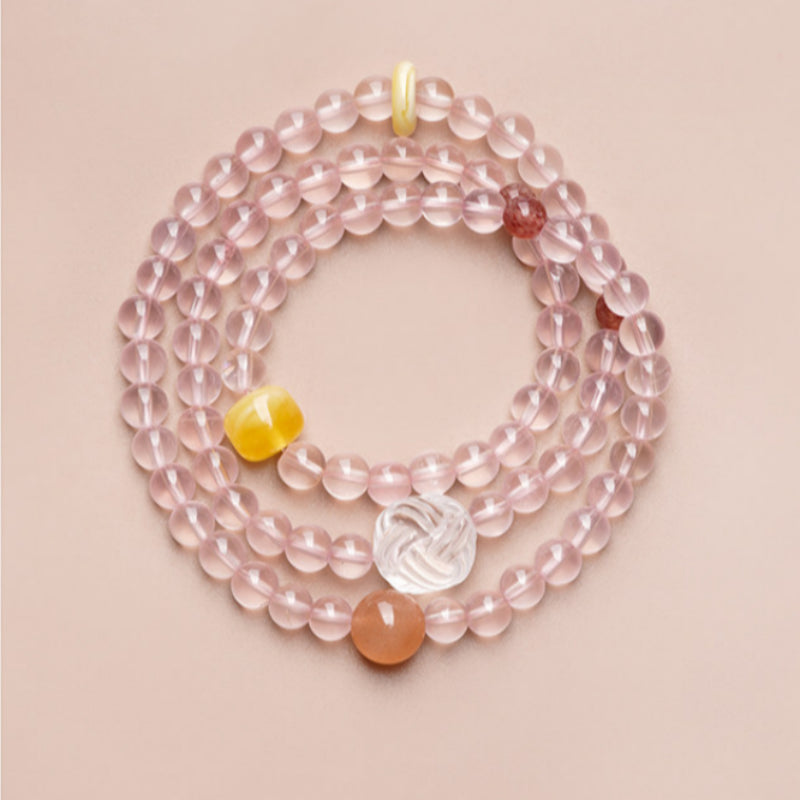Triple Wrap Natural Rose Crystal Bracelet - Embrace Love & Warmth