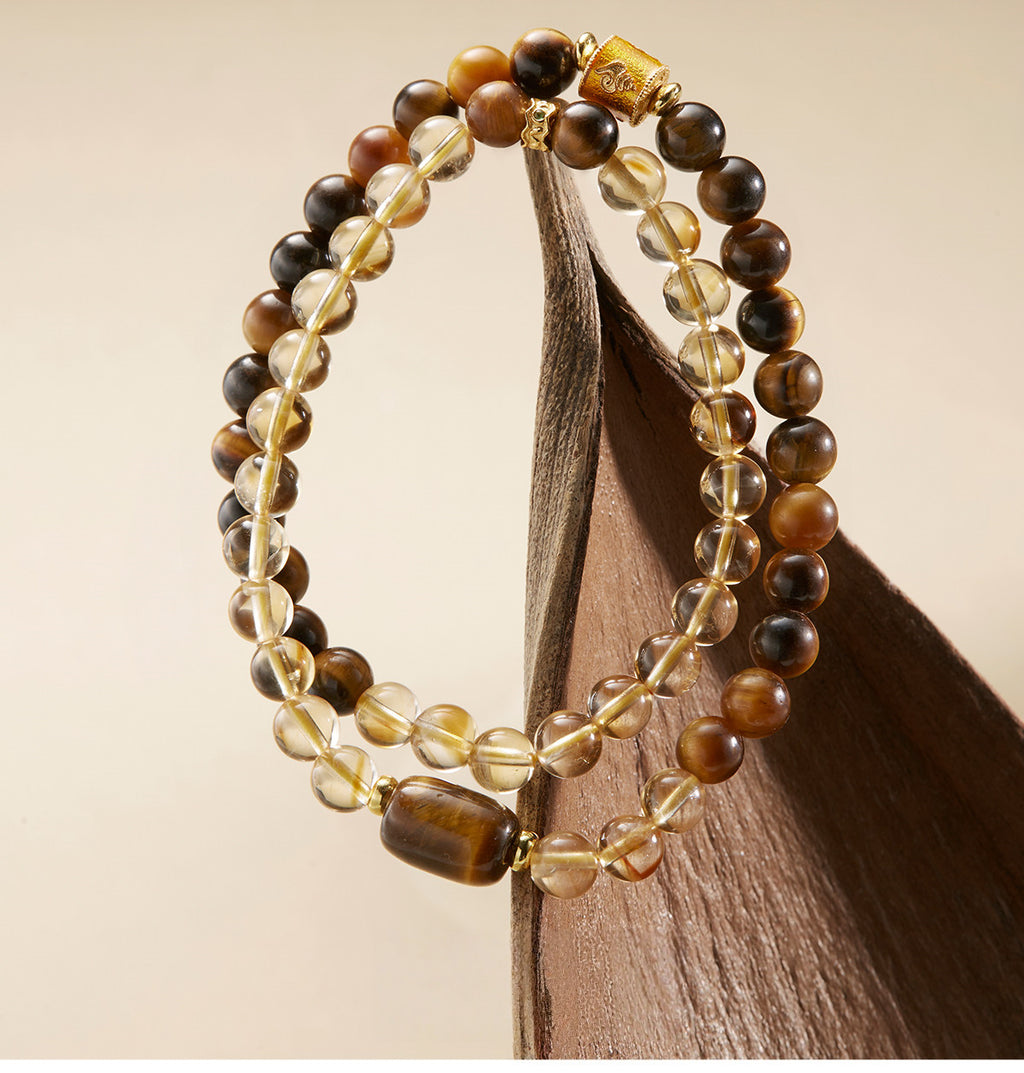 Bracelet Citrine Naturelle et Œil de Tigre – Double Succès et Richesse