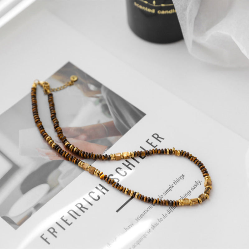 Natural Tiger Eye Stone Necklace — Fashionable Light Luxury Layered Choker Necklace