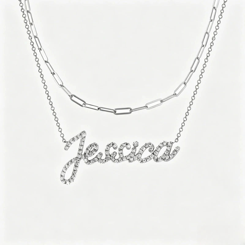 Collier prénom en diamant pavé sur mesure | Collier lettre de luxe minimaliste en argent sterling 925