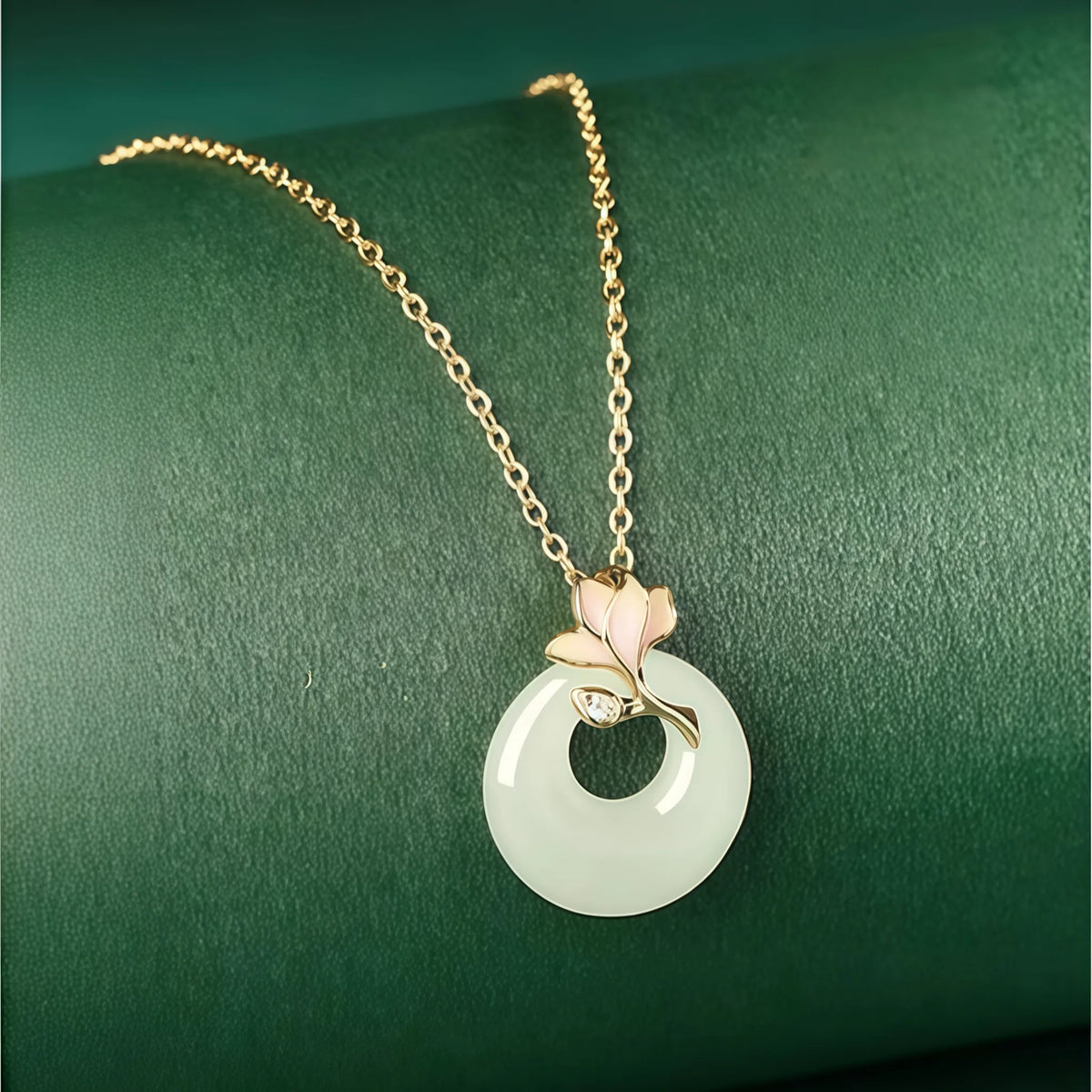 Elegant Magnolia Hetian Jade Peace Donut Necklace - Peace & Bliss