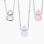 Natural White Crystal Necklace, Fortune Gourd, Pure Silver Pendant
