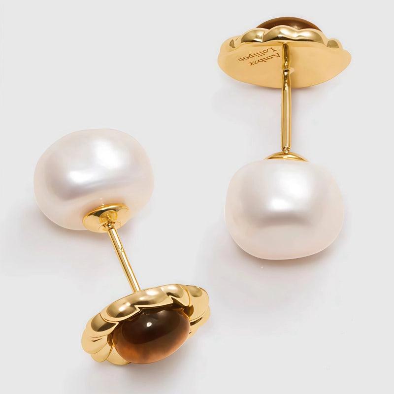 Boucles d'oreilles en pierres naturelles Œil de Tigre et perles d'eau douce, nouvelles boucles d'oreilles double-face