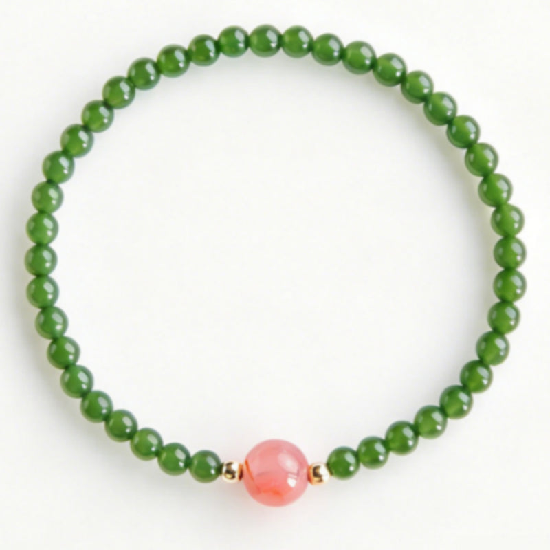 Hetian Green Jade & Ice Floating Southern Red Agate Bracelet – Soothes Emotions