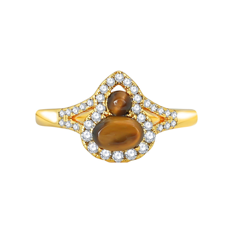 Maillard Golden Tiger Eye Gourd Silver Studs — Fortune Crystal Earrings & Ring Set