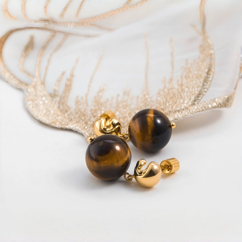 Boucles d'oreilles en pierre naturelle œil de tigre - Symbole de bon augure et de richesse