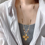 Natural Tiger Eye Stone Necklace, Lucky Four-Leaf Clover Long Sweater
