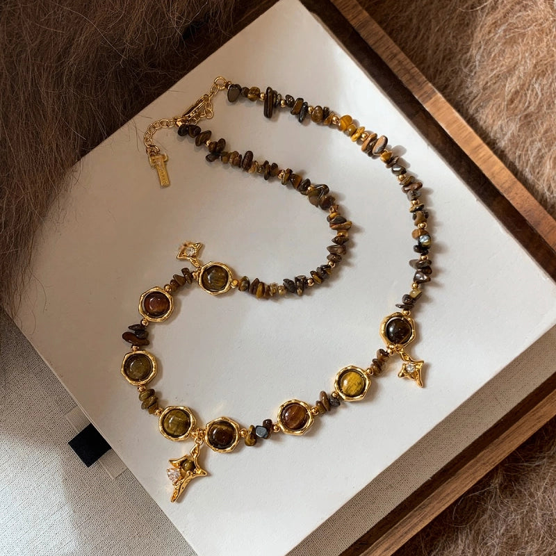Collier en pierre naturelle Œil de tigre, Couple Maillard Starburst