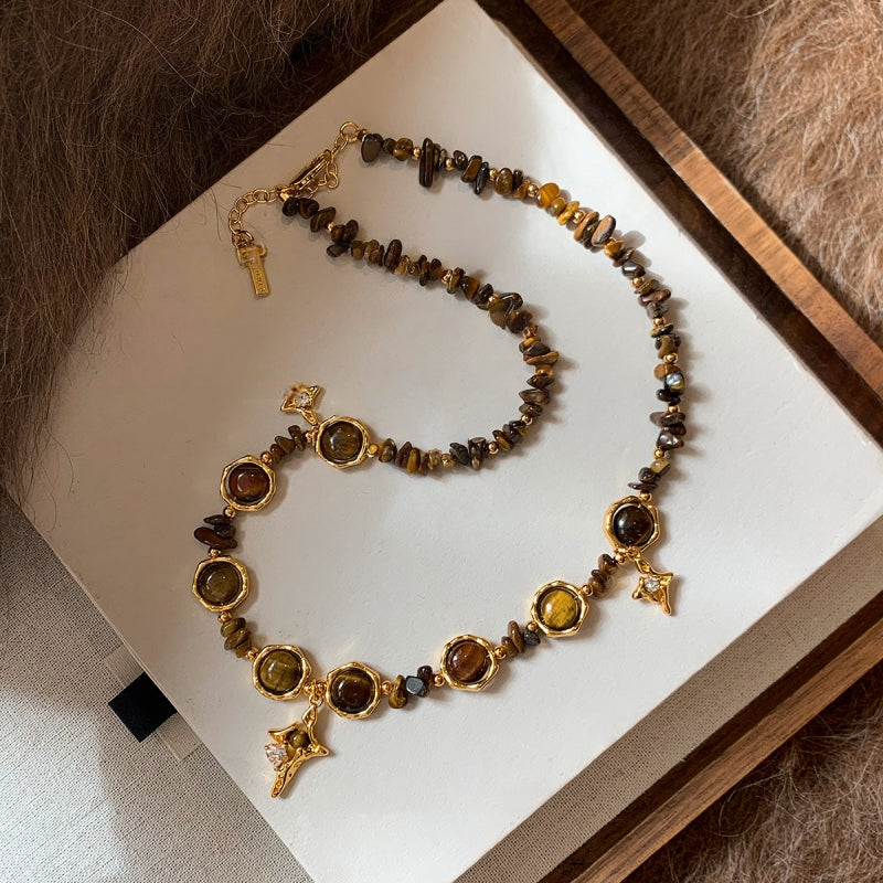 Natural Tiger Eye Stone Necklace — Maillard Starburst Couple