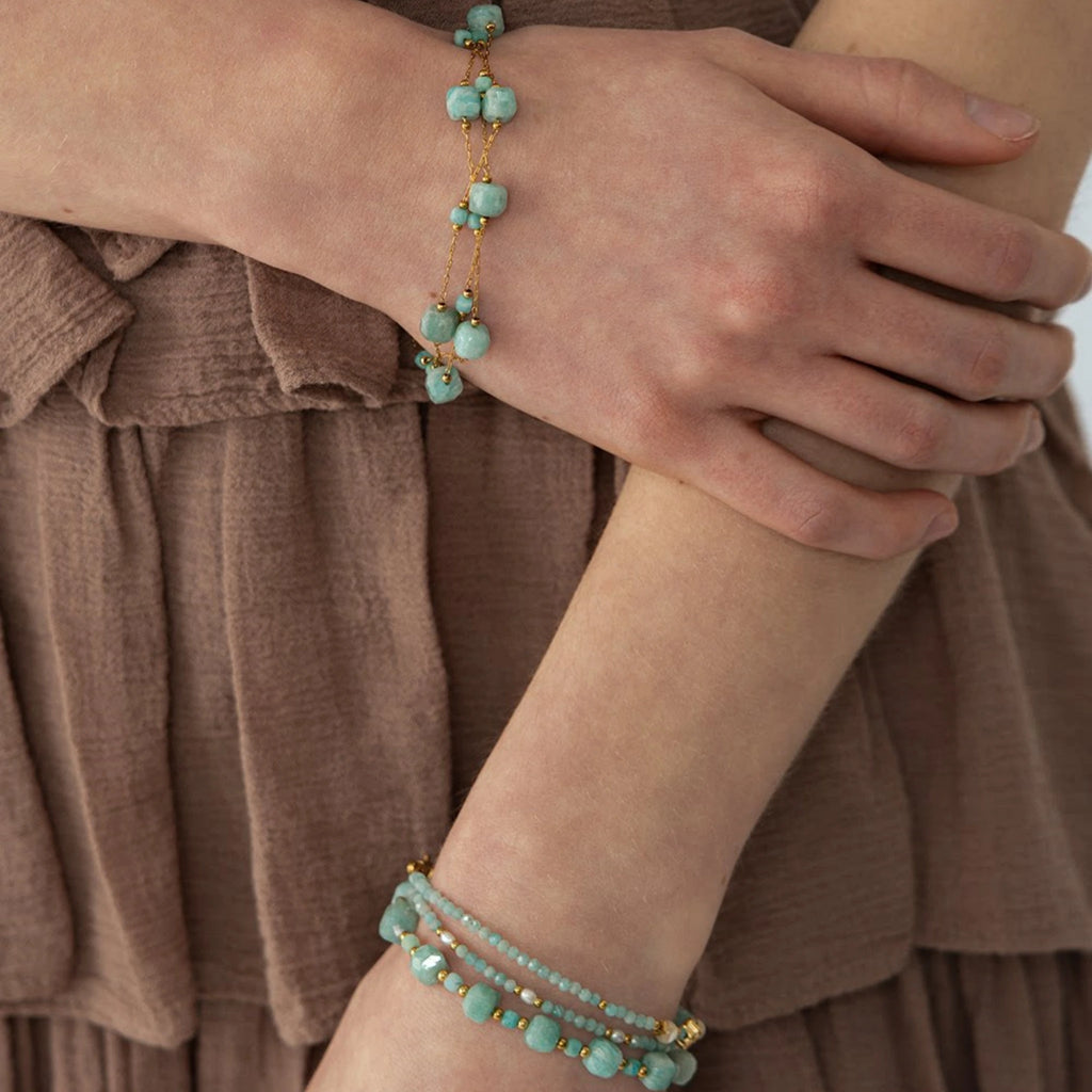 Ice-blue Amazonite Square-cut Facets Stackable Bracelet - Enhance Energy and Balance Spirit