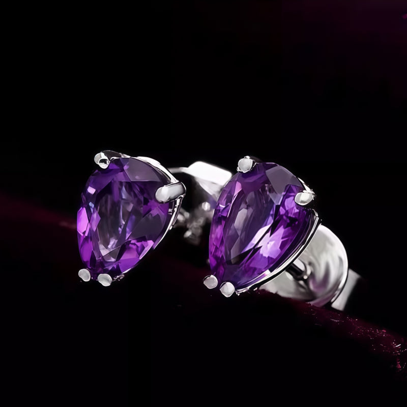 Teardrop Amethyst Silver‑Tone Jewelry Set