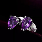 Teardrop Amethyst Silver‑Tone Jewelry Set