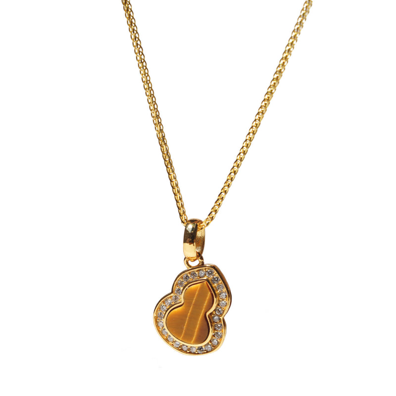 Golden Tiger Eye Gourd Necklace — Niche Luxury Crystal Charm for Wealth & Blessing