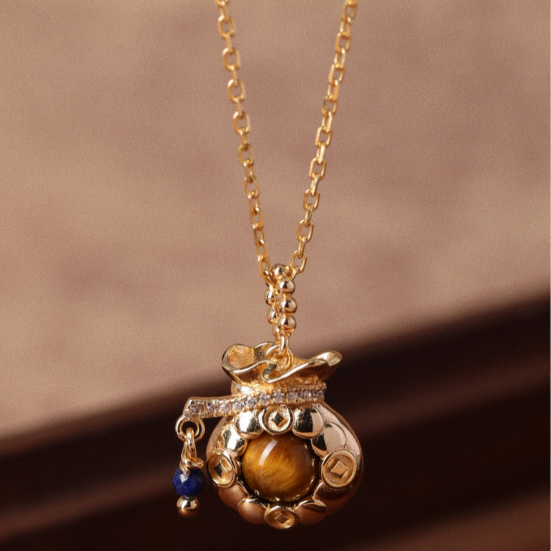 Tiger Eye Wealth Pouch Necklace — Tiger Glow Mini Fortune Bag
