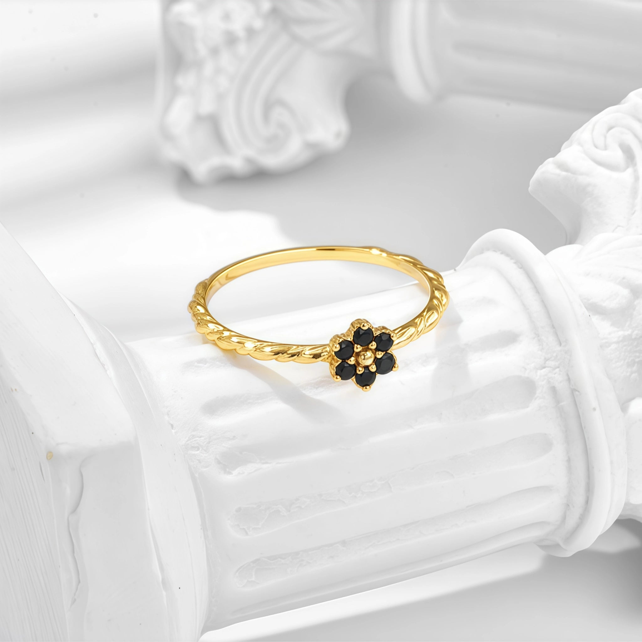 Four‑Petal Flower Black Gemstone Jewelry Set - Serenity And Fortitude