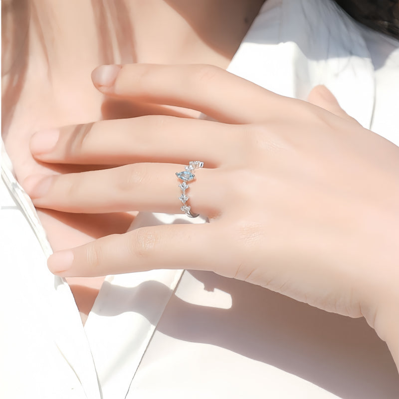Aquamarine Crown Ring, Genuine Gemstone Crystal Chakra Jewelry