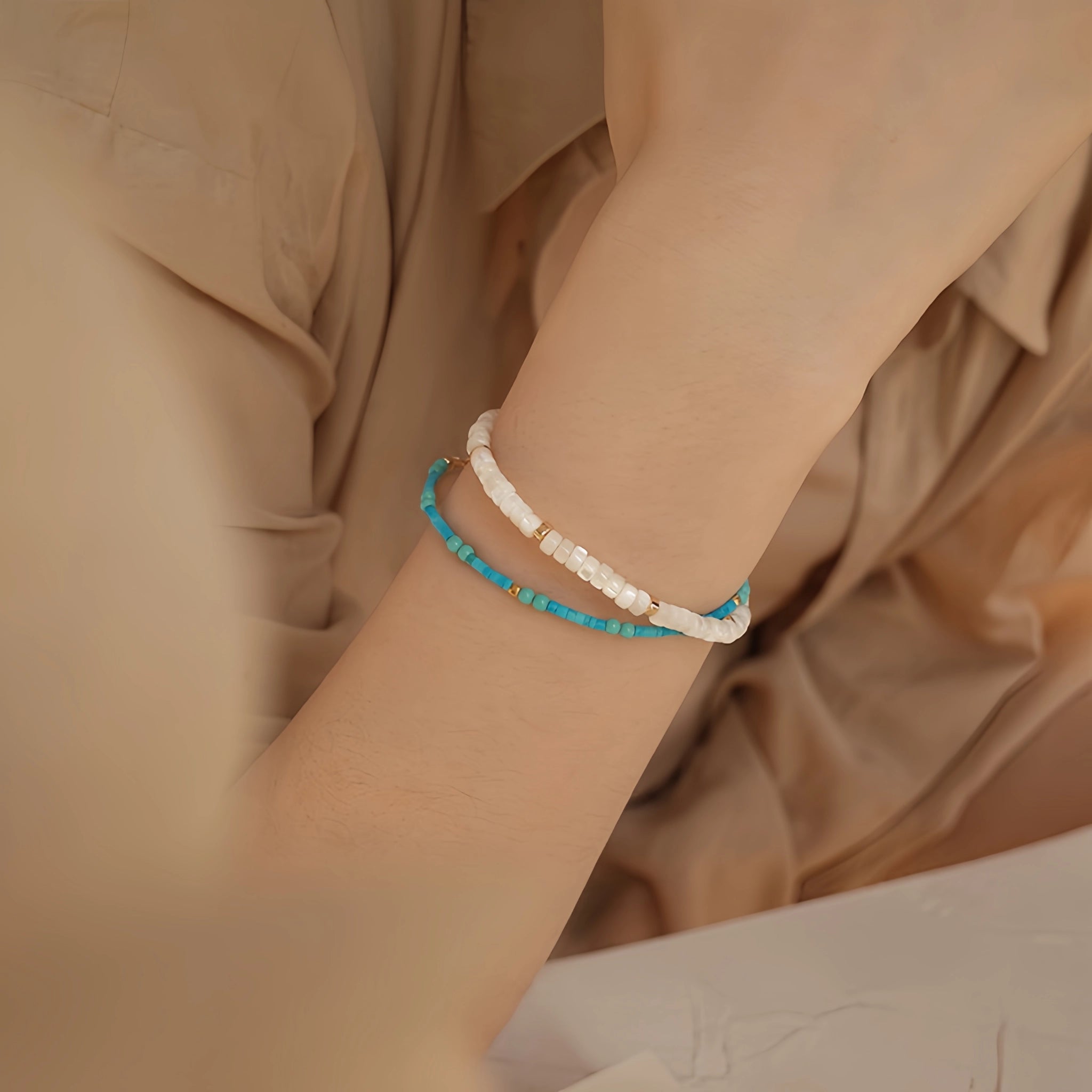 Turquoise, Pearl & Shell Stackable Bracelet - Embrace Natural Serenity