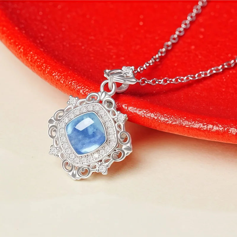 Natural Aquamarine Necklace, Pure Silver Collarbone Chain