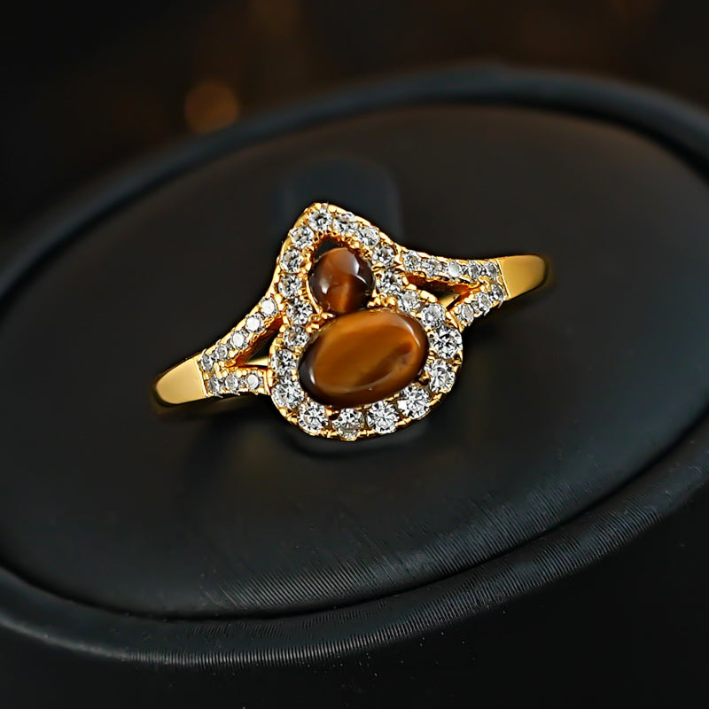 Maillard Golden Tiger Eye Gourd Silver Studs — Fortune Crystal Earrings & Ring Set