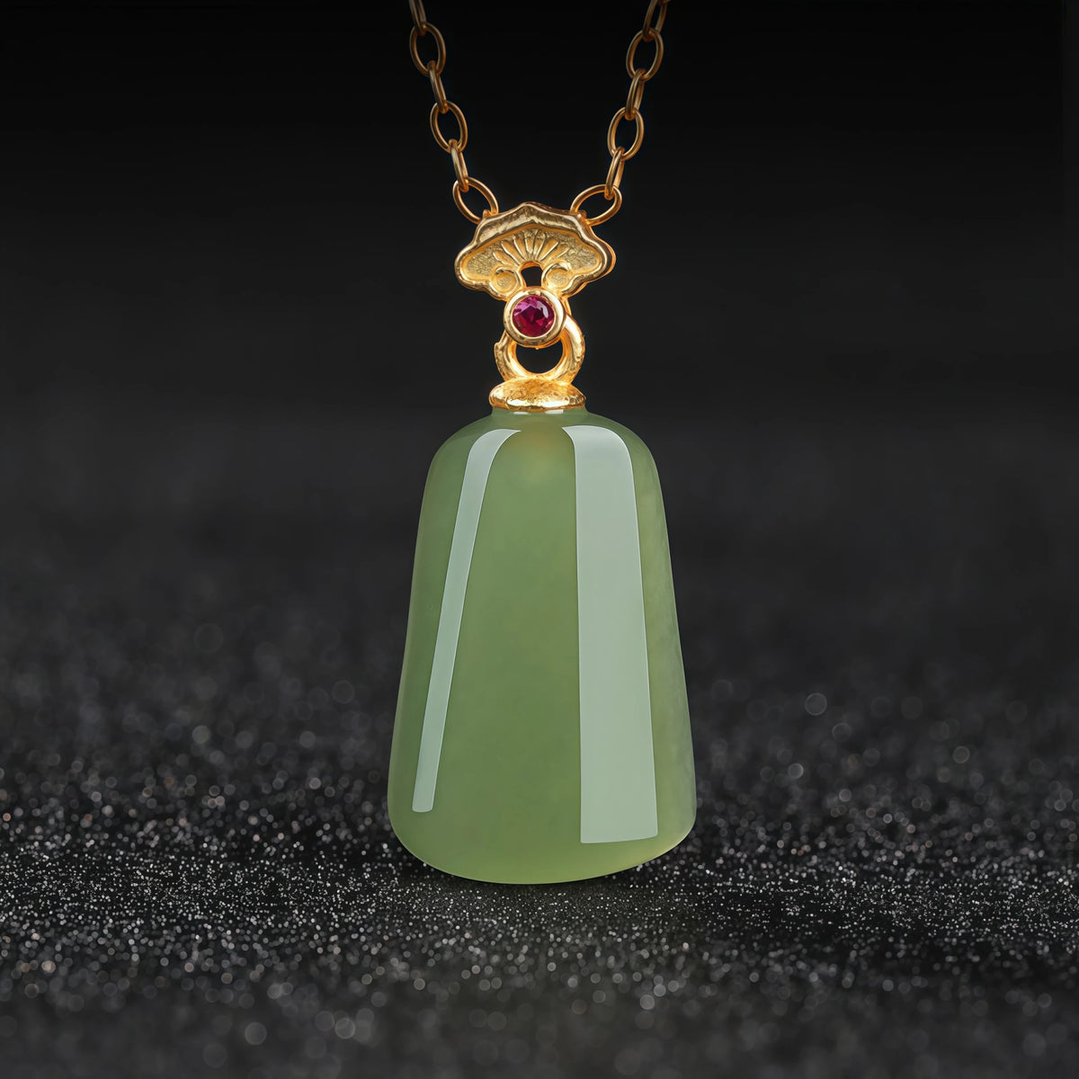 Natural Trapezoid Hetian Jade Wu Shi Pai Necklace - Peace & Purity