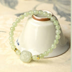 Natural Hetian Jade Square Fortune Plaque Bracelet, Ideal Blessings and Peace Gift