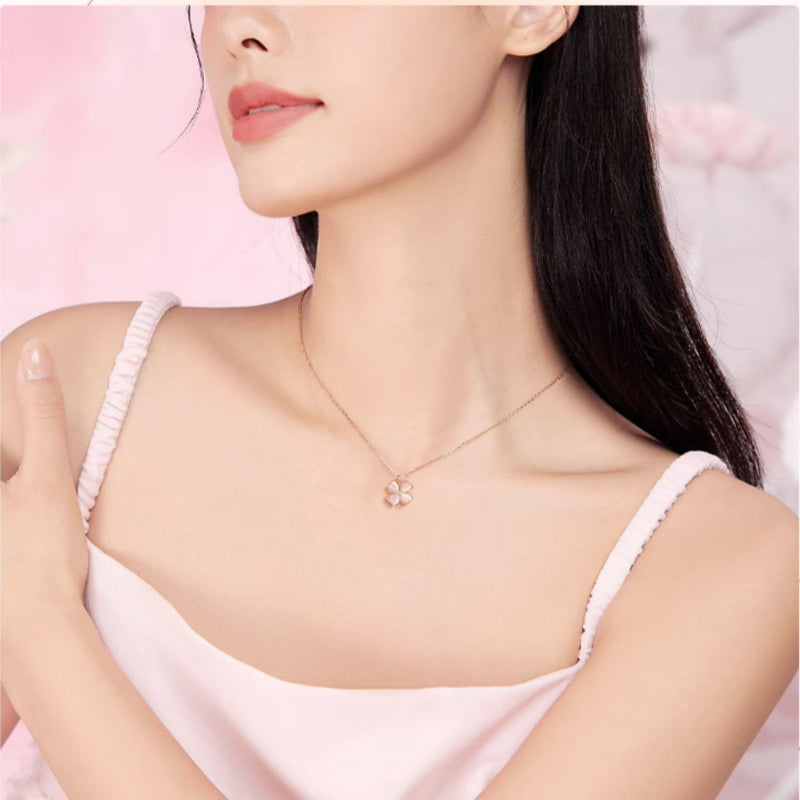 Collier Trèfle Rose Porte-Bonheur — Cadeau d'Anniversaire pour Petite Amie