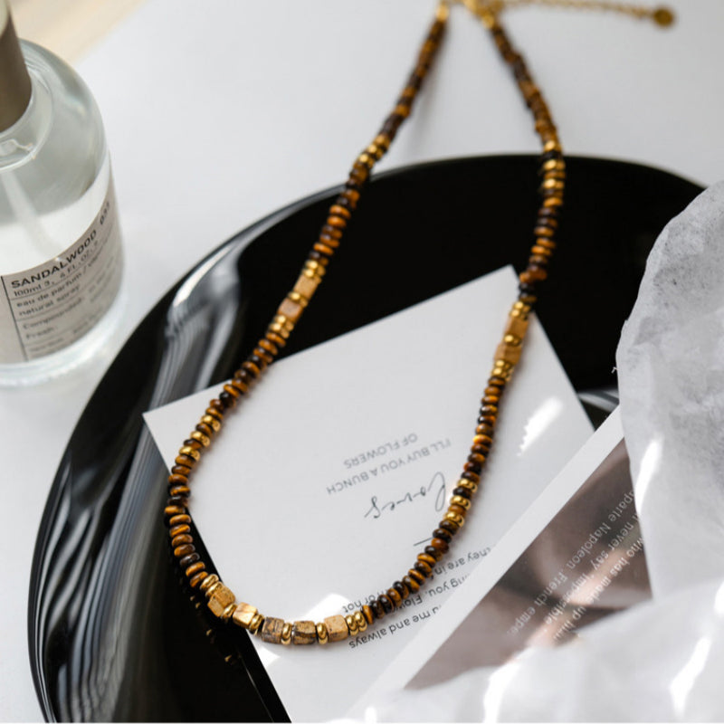 Natural Tiger Eye Stone Necklace — Fashionable Light Luxury Layered Choker Necklace