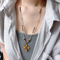 Natural Tiger Eye Stone Necklace, Lucky Four-Leaf Clover Long Sweater Chain