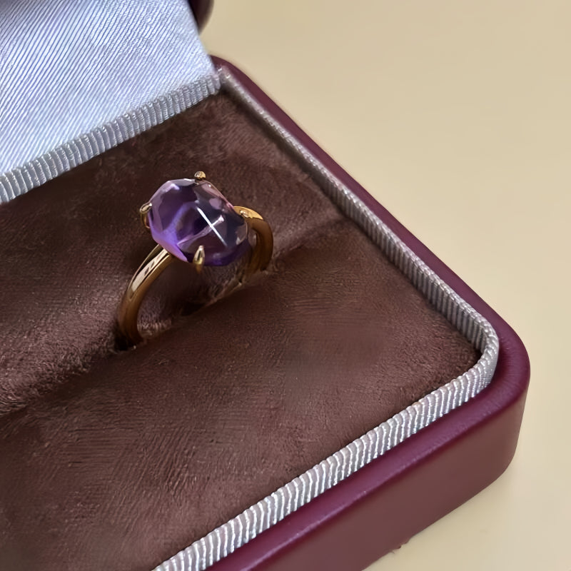 Bague en améthyste naturelle irrégulière – Calme l'esprit, approfondit l'intuition, attire la paix
