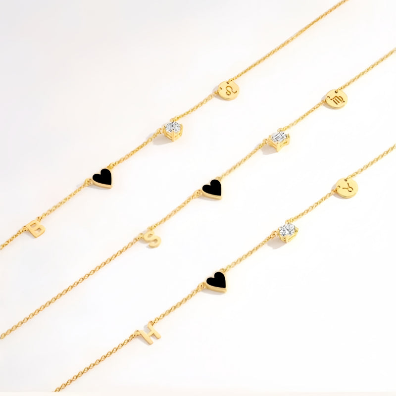 Customizable Letter/Zodiac/Zircon/Enamel Heart Pendant Necklace