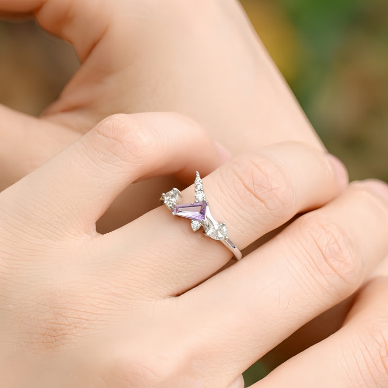 Bague Licorne en Améthyste Naturelle - Tête Claire, Chemin de Chance