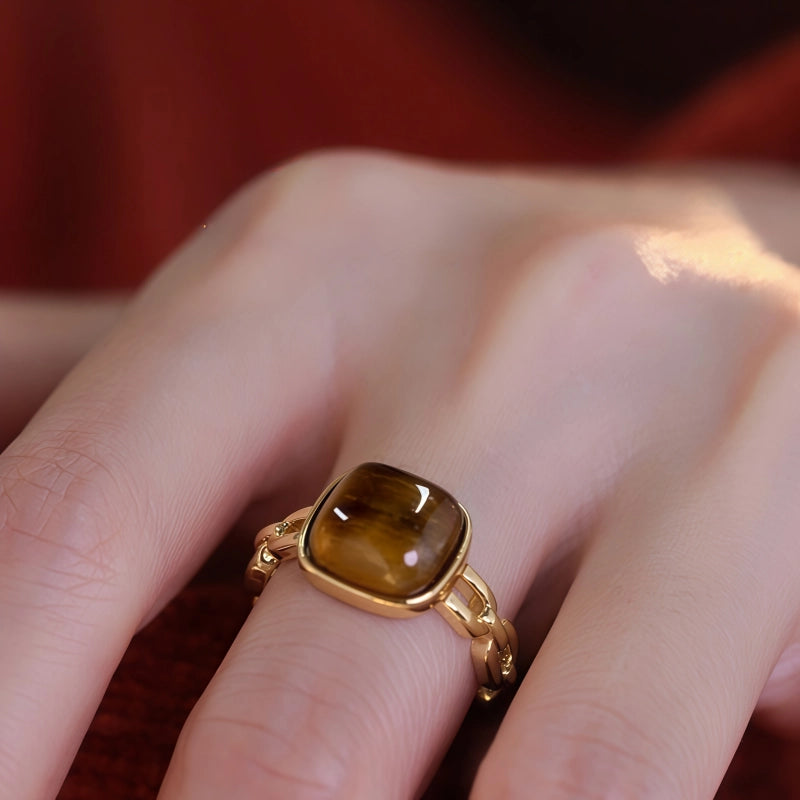Natural Tiger Eye Stone Ring, Exquisite Index Finger Ring - The Stone of Courage for Career Success