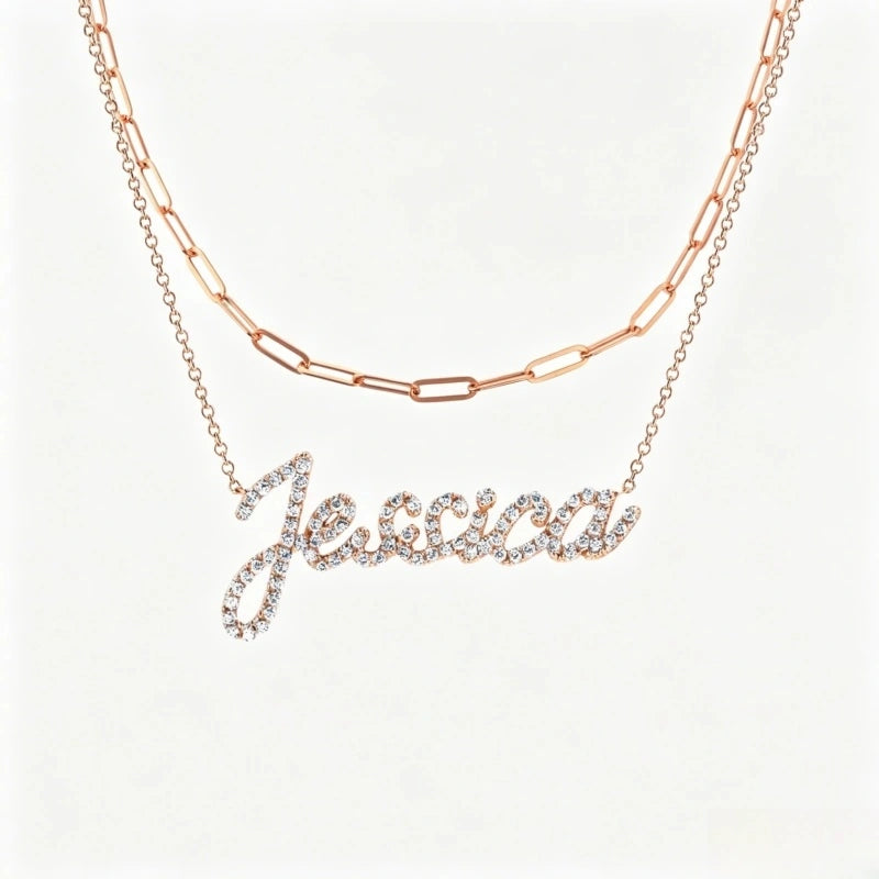 Collier prénom en diamant pavé sur mesure | Collier lettre de luxe minimaliste en argent sterling 925