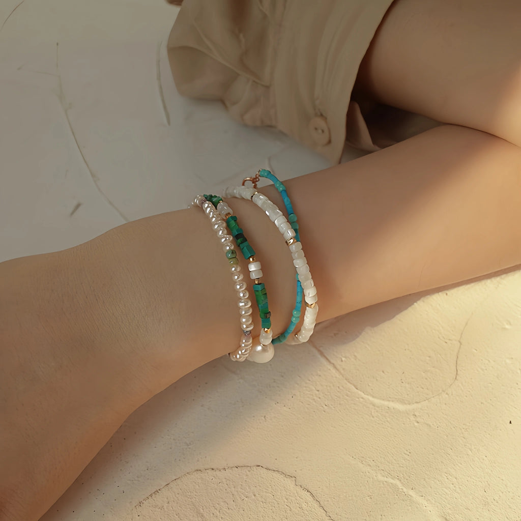 Turquoise, Pearl & Shell Stackable Bracelet - Embrace Natural Serenity