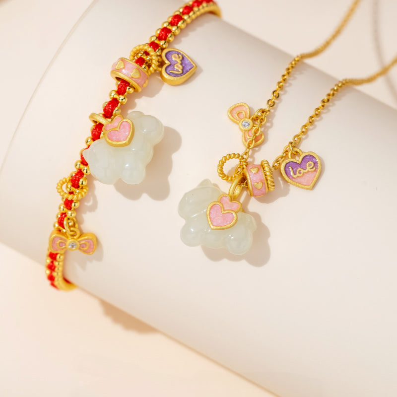 Pony Hetian Jade Necklace & Bracelet Jewelry Set - Lucky Protection