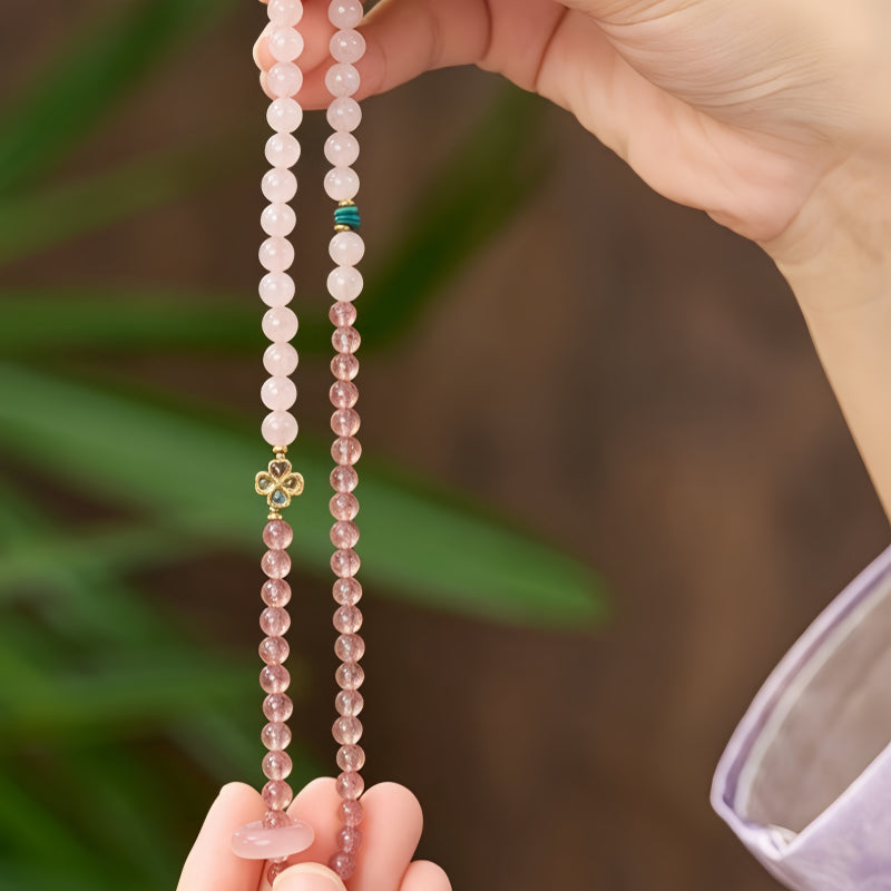 Natural Rose Quartz Ring Flower Bracelet - Inner Peace and Gentle Healing