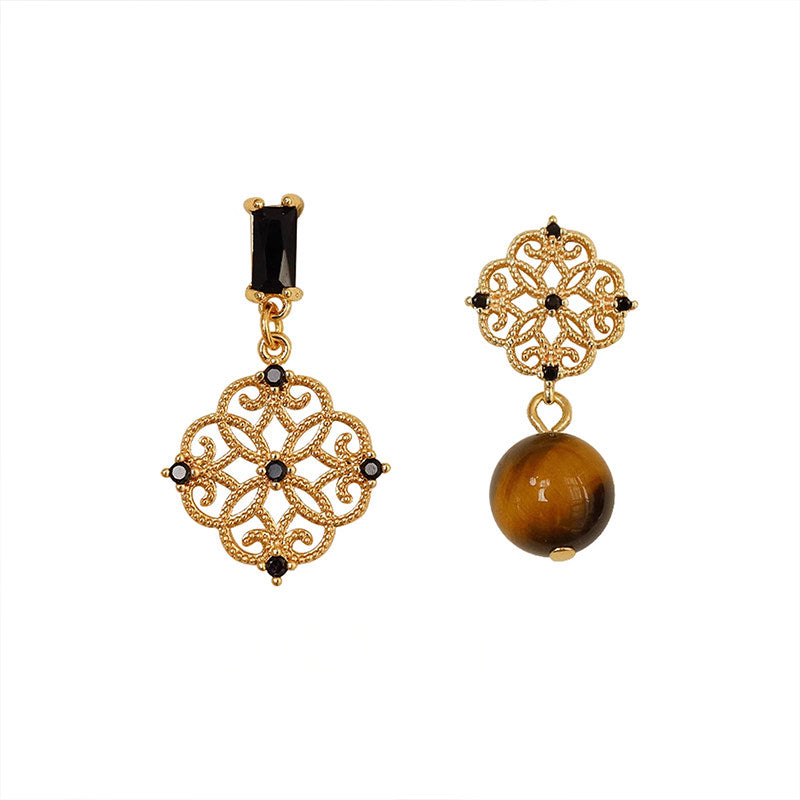 Asymmetric Tiger Eye Earrings, Wealth Crystal Ear Accessory