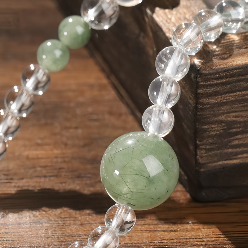 Natural Clear Quartz Green Minimalist Energy Bracelet