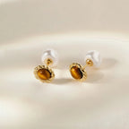 Boucles d'oreilles en pierres naturelles Œil de Tigre et perles d'eau douce, nouvelles boucles d'oreilles double-face