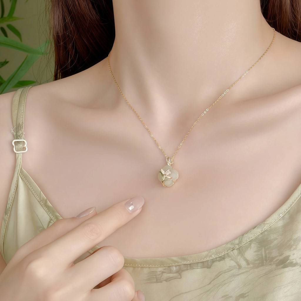 Oriental Clover‑Shaped Lotus Hetian Jade Matching Jewelry Set - Purify Mind