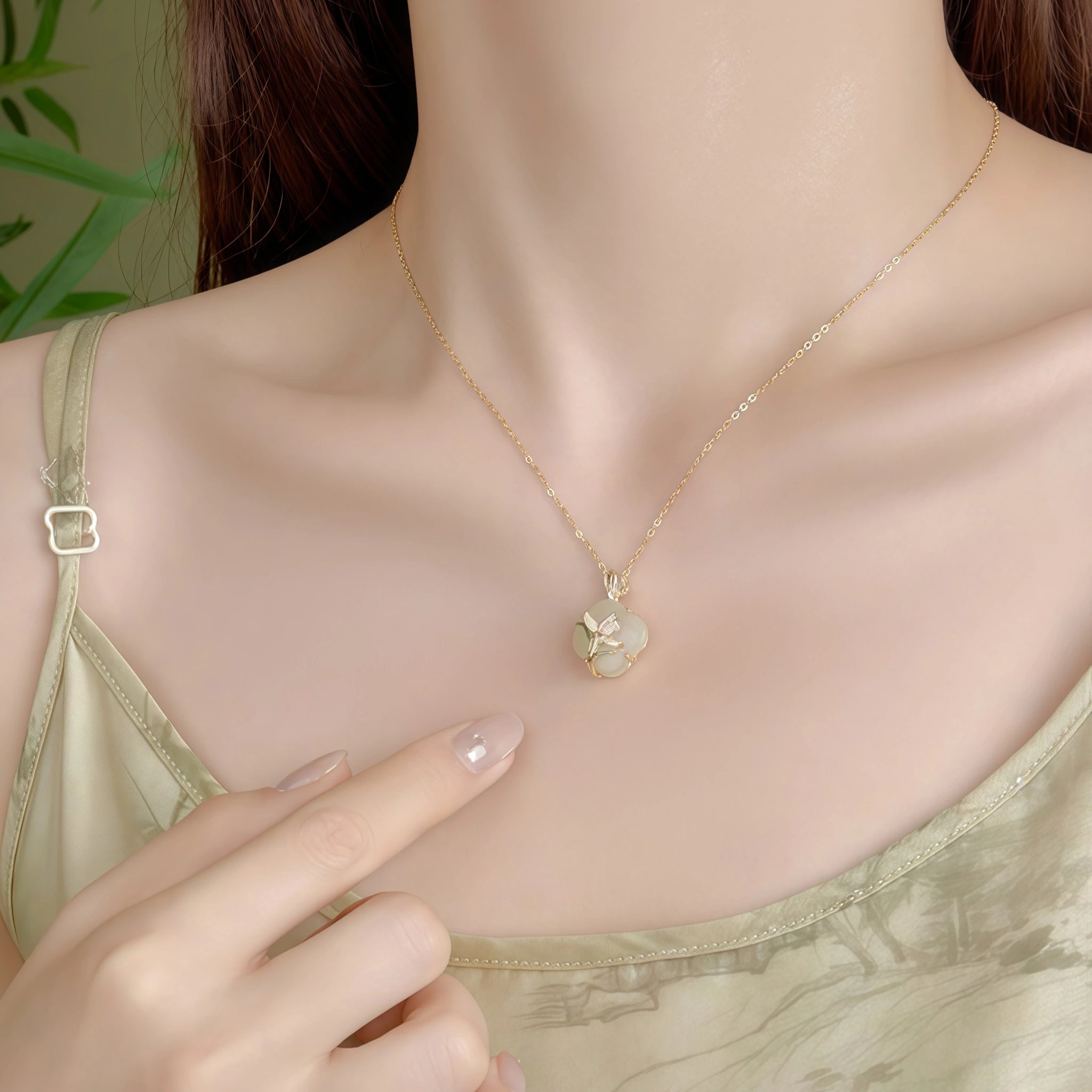 Oriental Clover‑Shaped Lotus Hetian Jade Matching Jewelry Set - Purify Mind
