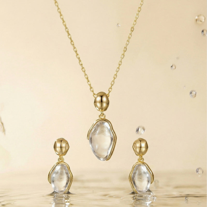 Natural Clear Quartz Gold Necklace & Earrings - Balance Your Energy