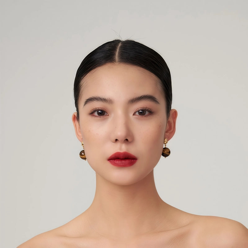 Boucles d'oreilles en pierre naturelle œil de tigre - Symbole de bon augure et de richesse