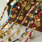 Hand‑Hammered Gold Coin Natural Stone Beaded Stack Bracelet - Healing, Inner Power