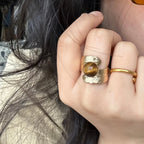Natural Tiger Eye Stone Ring, Retro French Feather Antique Style Ring