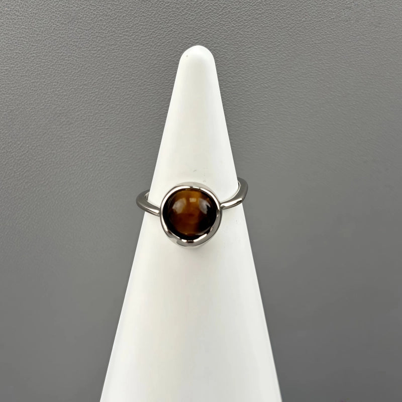 Natural Tiger Eye Stone Ring, Irregular Lucky Bean Girl Ring