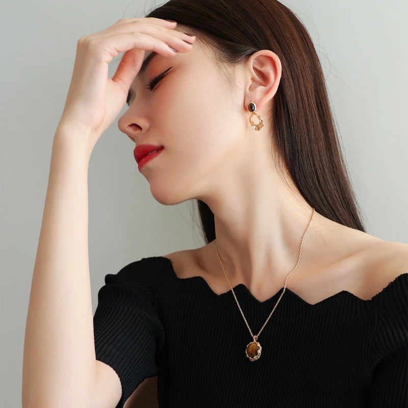 Boucles d'oreilles perles œil de tigre naturel — Cadeau de meilleurs vœux idéal pour maman