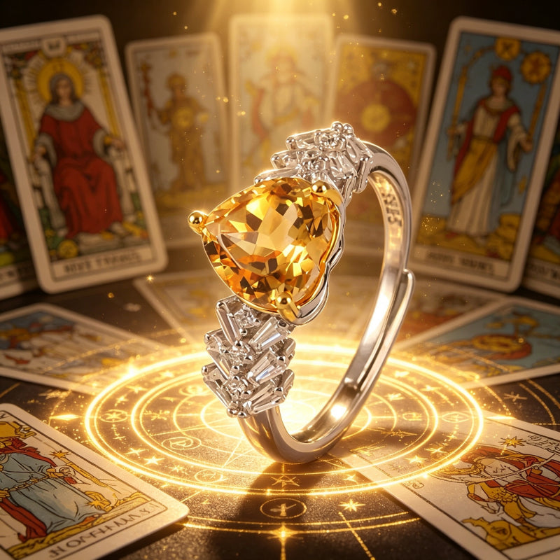 Sunny Heart Citrine Natural Crystal Ring - Golden Light, Lasting Luck